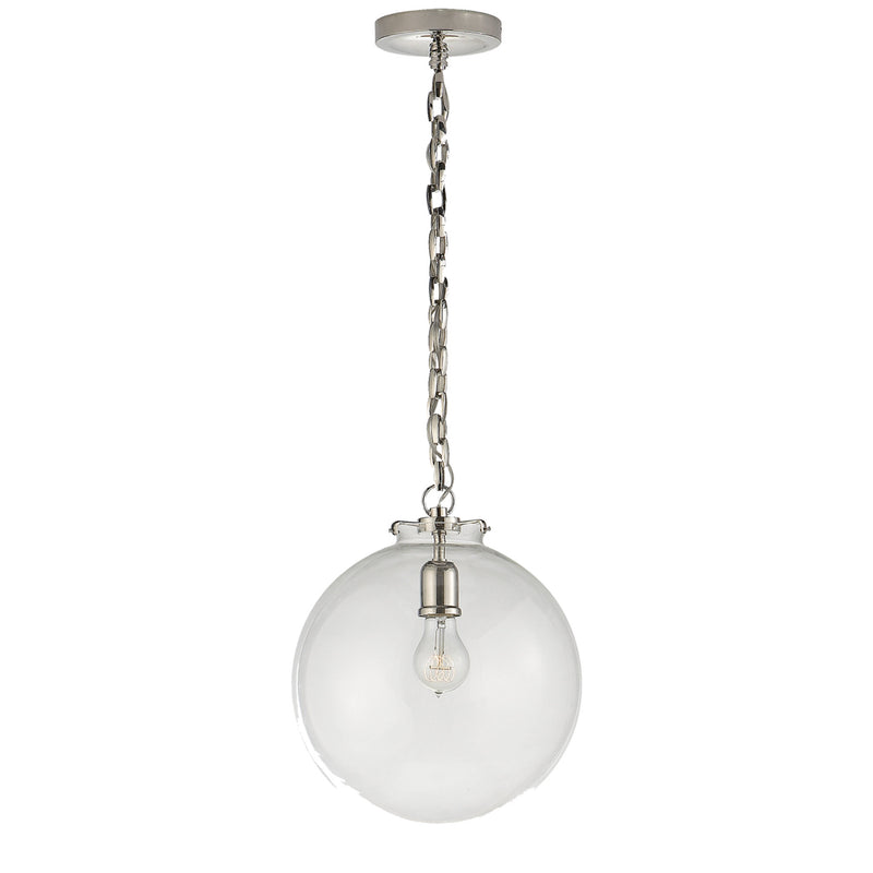 Thomas O'Brien Katie Globe Pendant in Polished Nickel with Clear Glass