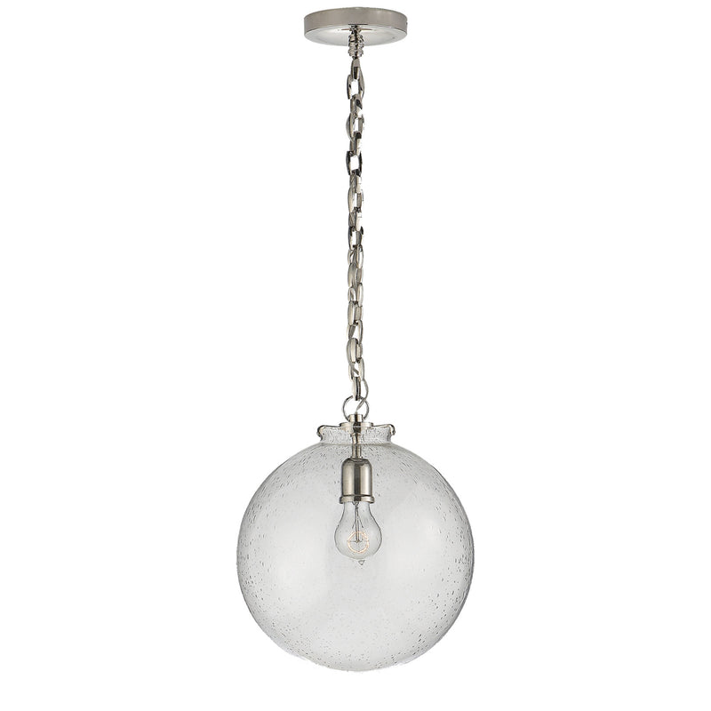 Thomas O'Brien Katie Globe Pendant in Polished Nickel with Seeded Glass