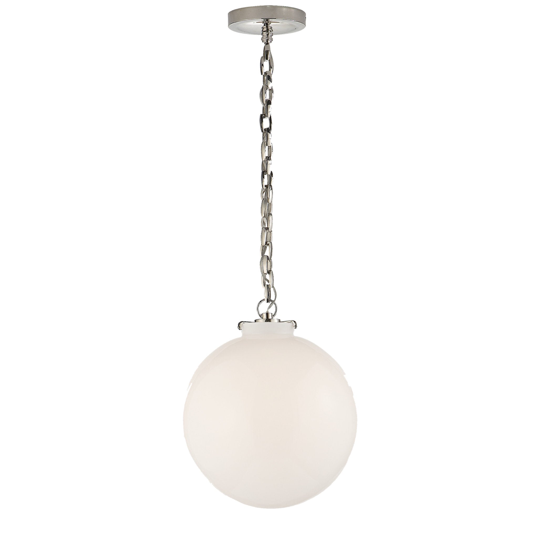 Thomas O'Brien Katie Globe Pendant in Polished Nickel with White Glass
