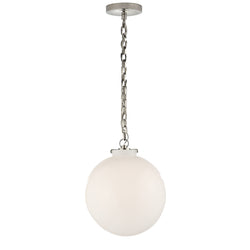 Thomas O'Brien Katie Globe Pendant in Polished Nickel with White Glass