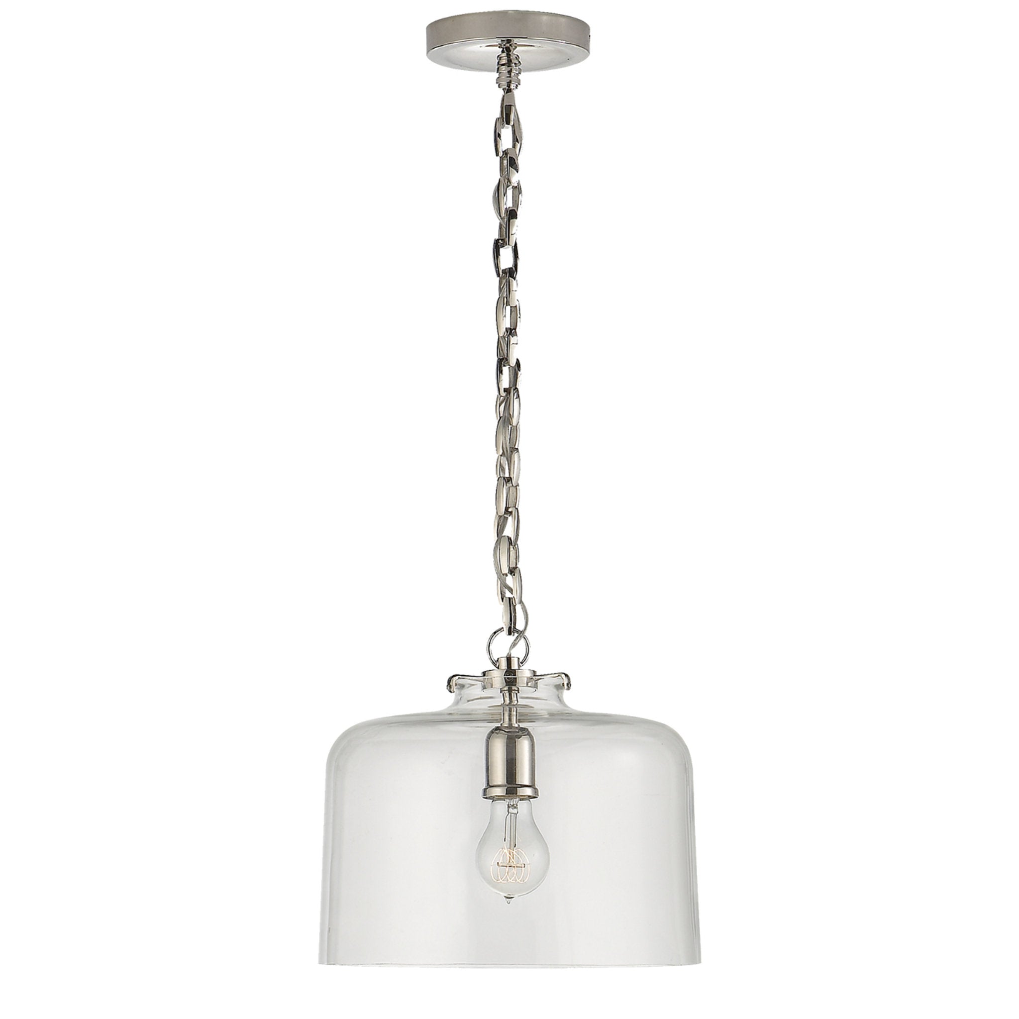 Thomas O'Brien Katie Dome Pendant in Polished Nickel with Clear Glass