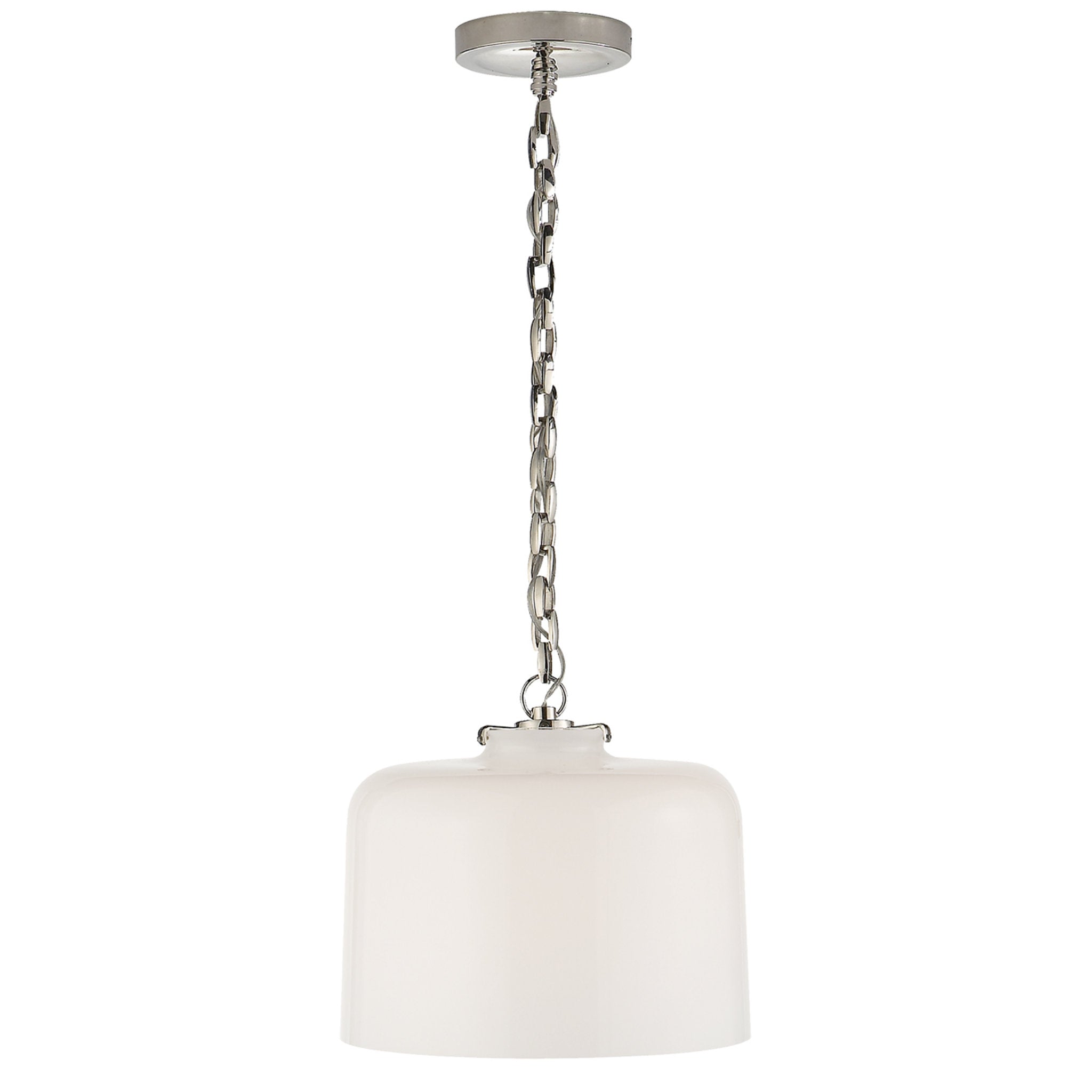 Thomas O'Brien Katie Dome Pendant in Polished Nickel with White Glass