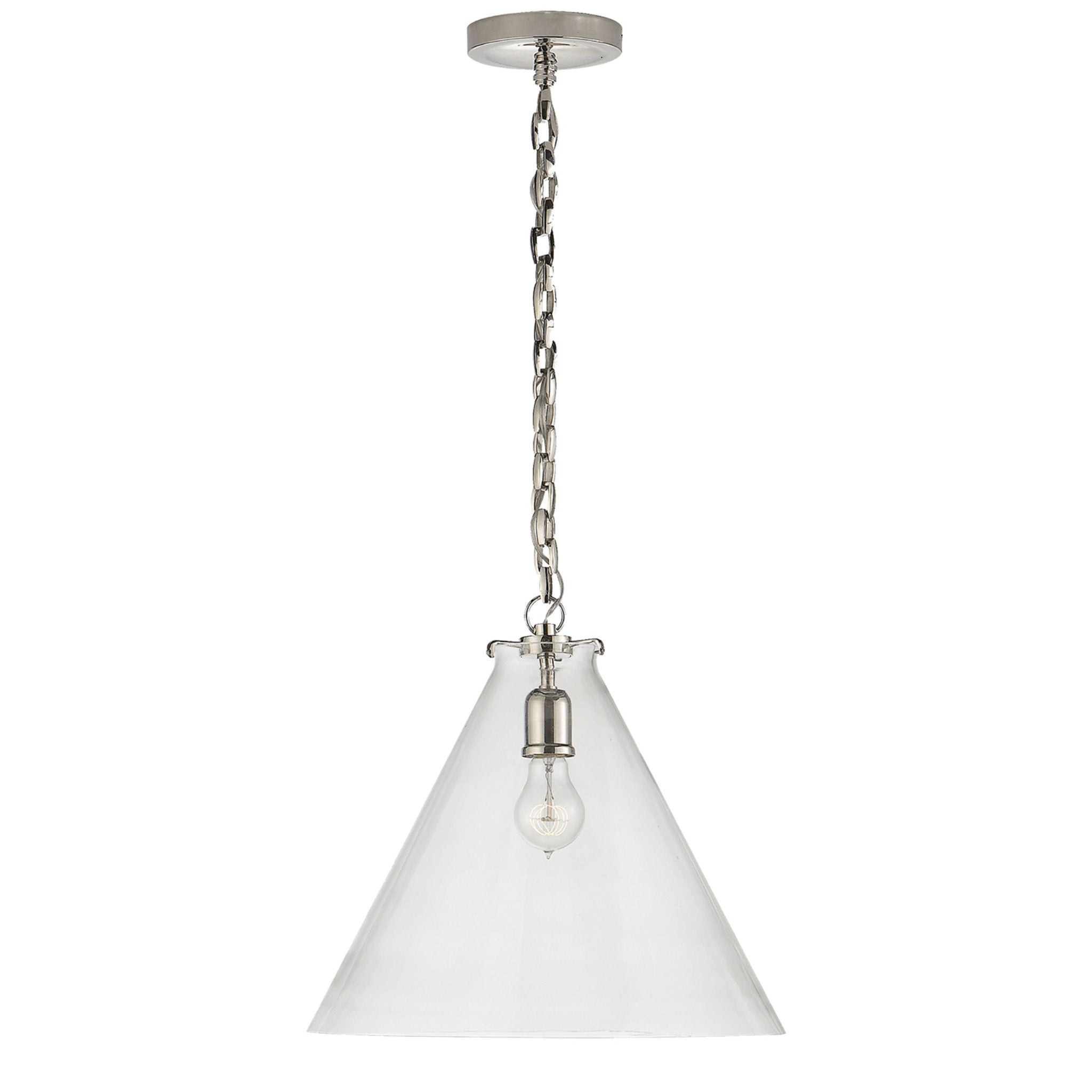 Thomas O'Brien Katie Conical Pendant in Polished Nickel with Clear Glass