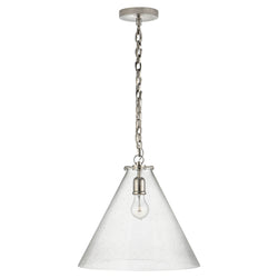 Thomas O'Brien Katie Conical Pendant in Polished Nickel with Seeded Glass