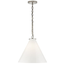 Thomas O'Brien Katie Conical Pendant in Polished Nickel with White Glass