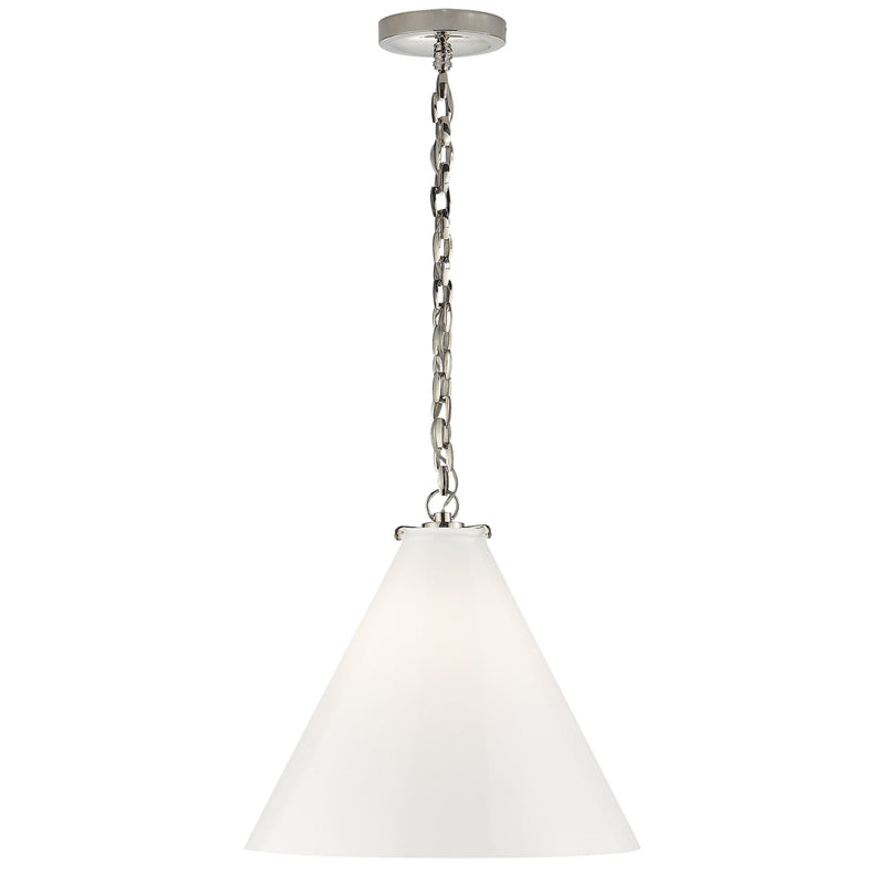 Thomas O'Brien Katie Conical Pendant in Polished Nickel with White Glass