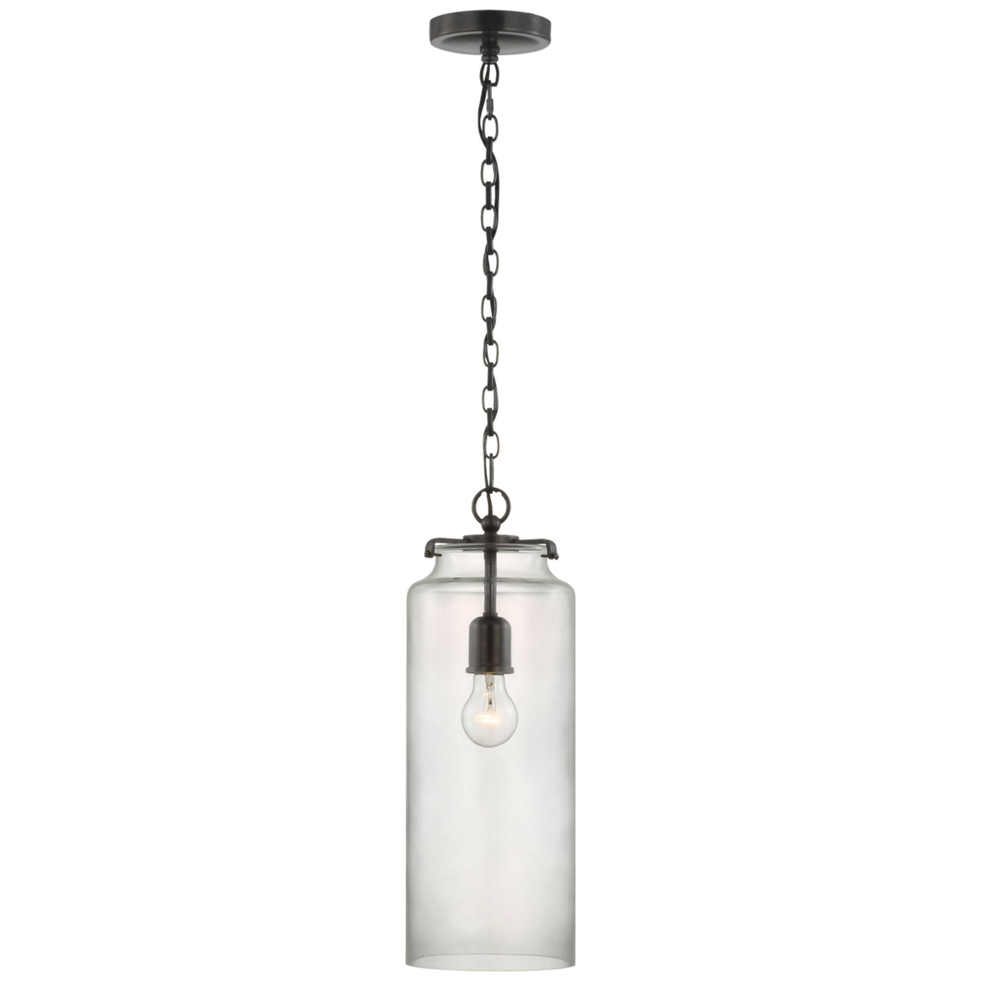 Thomas O'Brien Katie Large Cylinder Pendant in Bronze with Clear Glass Ceiling Light W7" x H19.5"