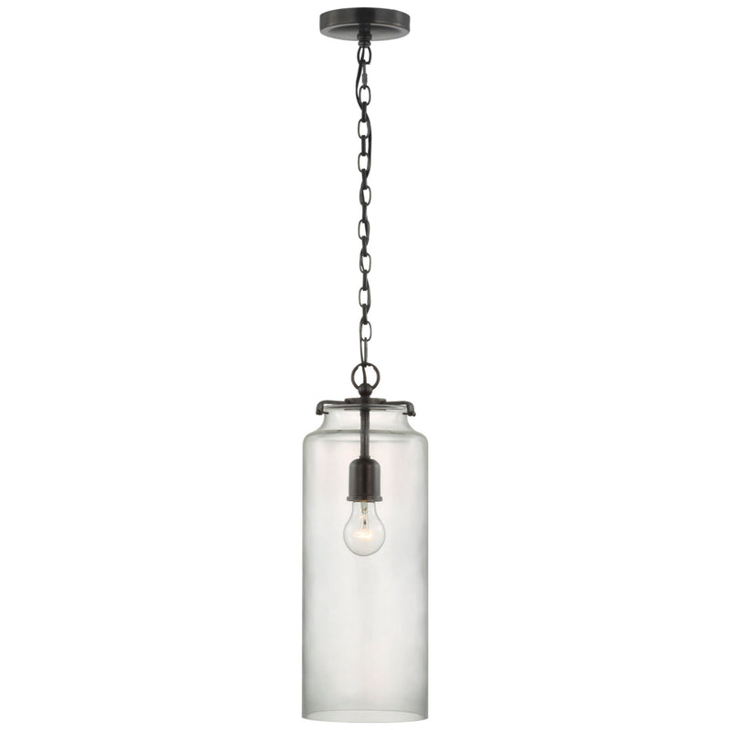Thomas O'Brien Katie Large Cylinder Pendant in Bronze with Clear Glass