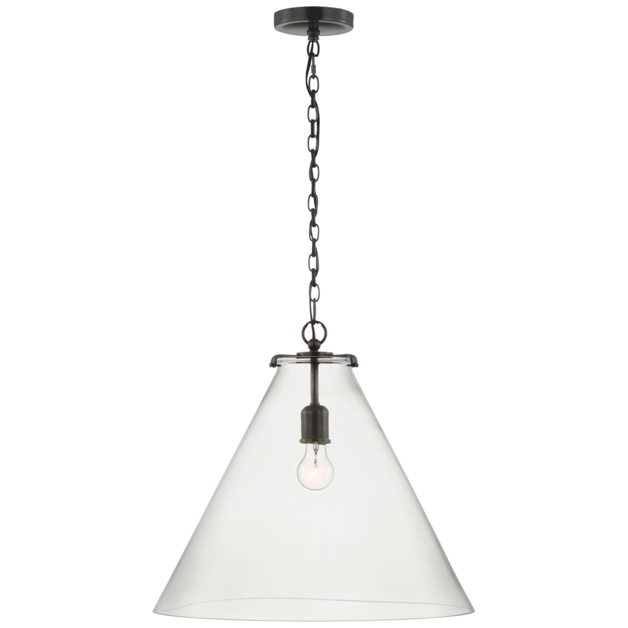 Thomas O'Brien Katie Large Conical Pendant in Bronze with Clear Glass Ceiling Light W20" x H18.25"