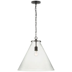 Thomas O'Brien Katie Large Conical Pendant in Bronze with Clear Glass