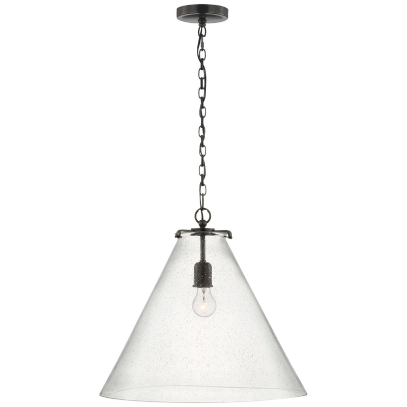 Thomas O'Brien Katie Large Conical Pendant in Bronze with Seeded Glass