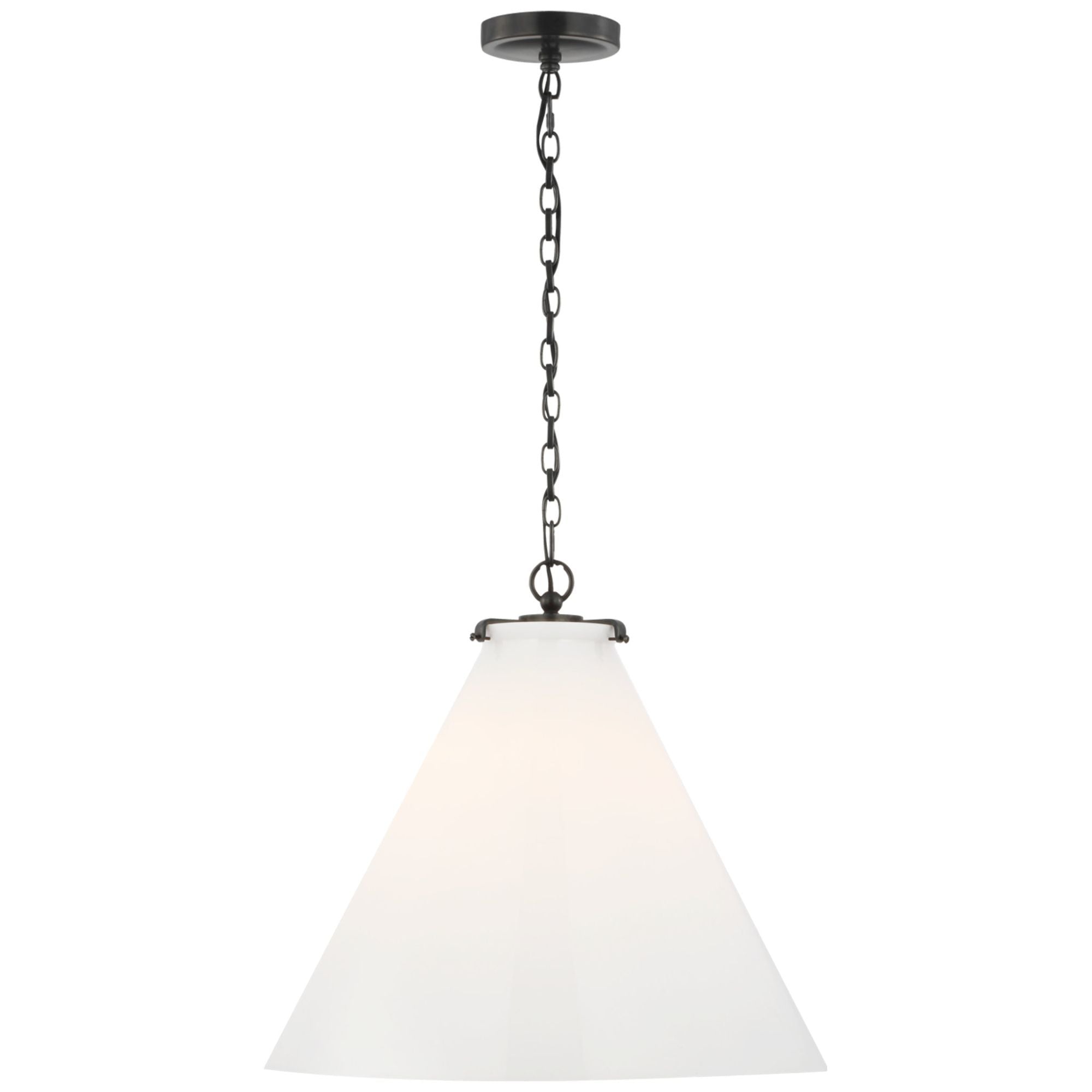 Thomas O'Brien Katie Large Conical Pendant in Bronze with White Glass Ceiling Light W20" x H18.25"