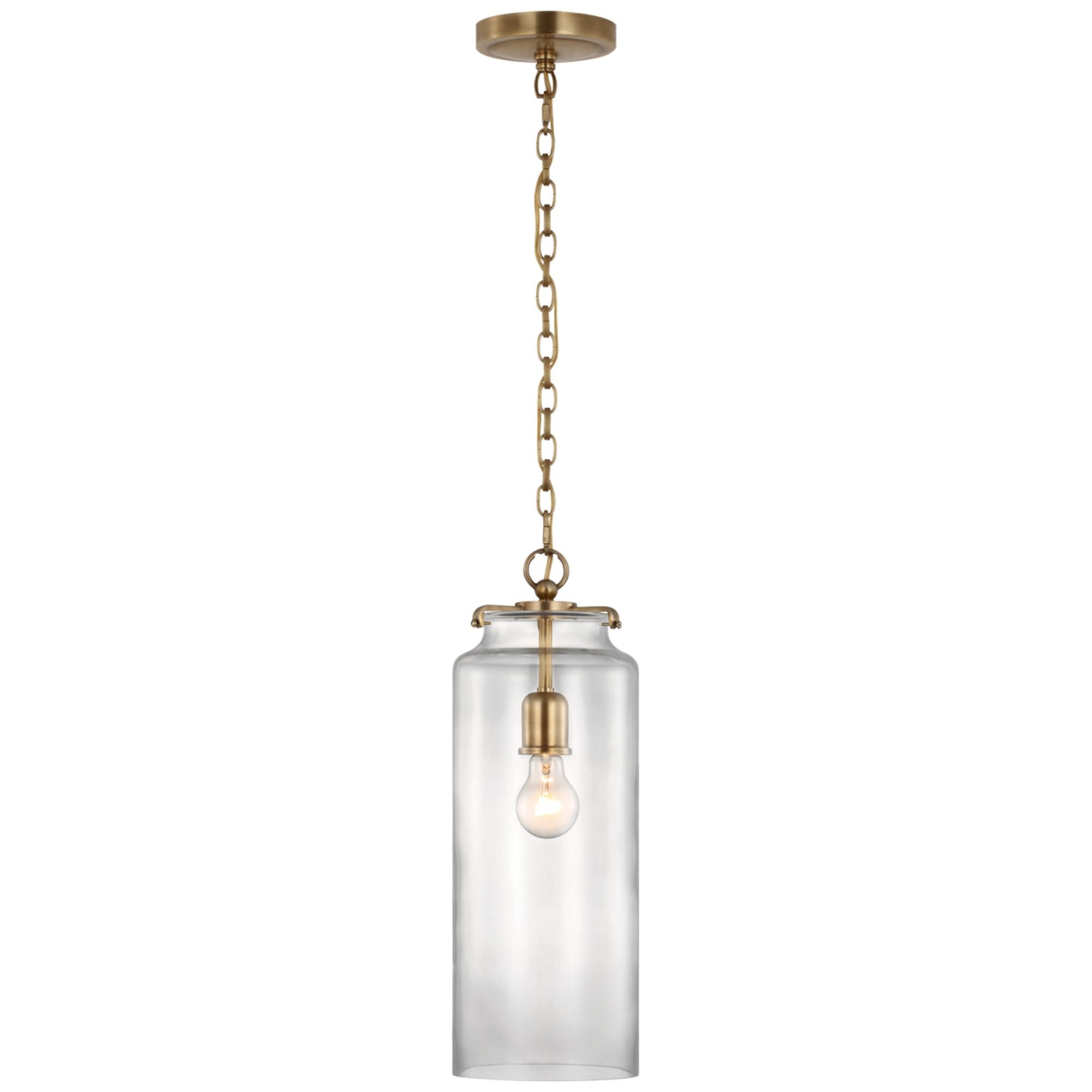 Thomas O'Brien Katie Large Cylinder Pendant in Hand-Rubbed Antique Brass with Clear Glass Ceiling Light W7" x H19.5"
