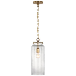 Thomas O'Brien Katie Large Cylinder Pendant in Hand-Rubbed Antique Brass with Clear Glass