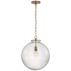 Thomas O'Brien Katie Large Globe Pendant in Hand-Rubbed Antique Brass with Seeded Glass