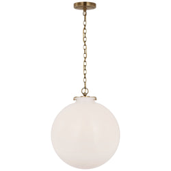 Thomas O'Brien Katie Large Globe Pendant in Hand-Rubbed Antique Brass with White Glass