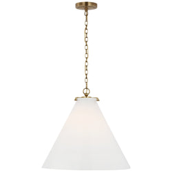 Thomas O'Brien Katie Large Conical Pendant in Hand-Rubbed Antique Brass with White Glass