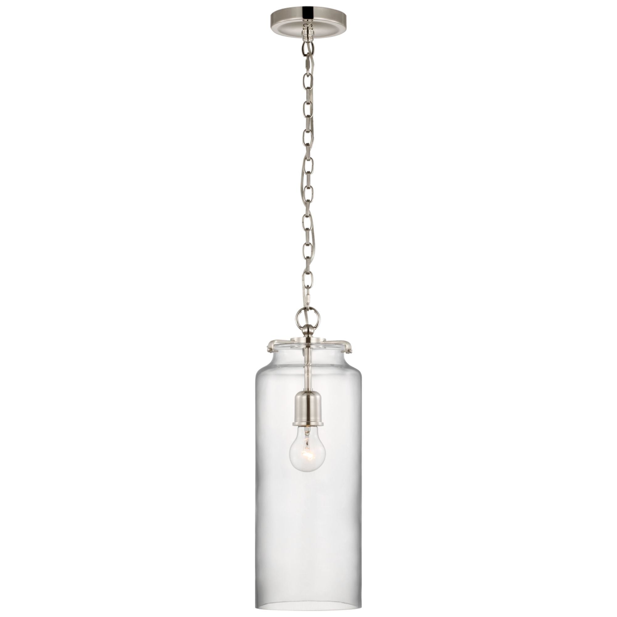 Thomas O'Brien Katie Large Cylinder Pendant in Polished Nickel with Clear Glass Ceiling Light W7" x H19.5"