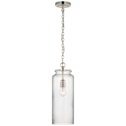 Thomas O'Brien Katie Large Cylinder Pendant in Polished Nickel with Clear Glass