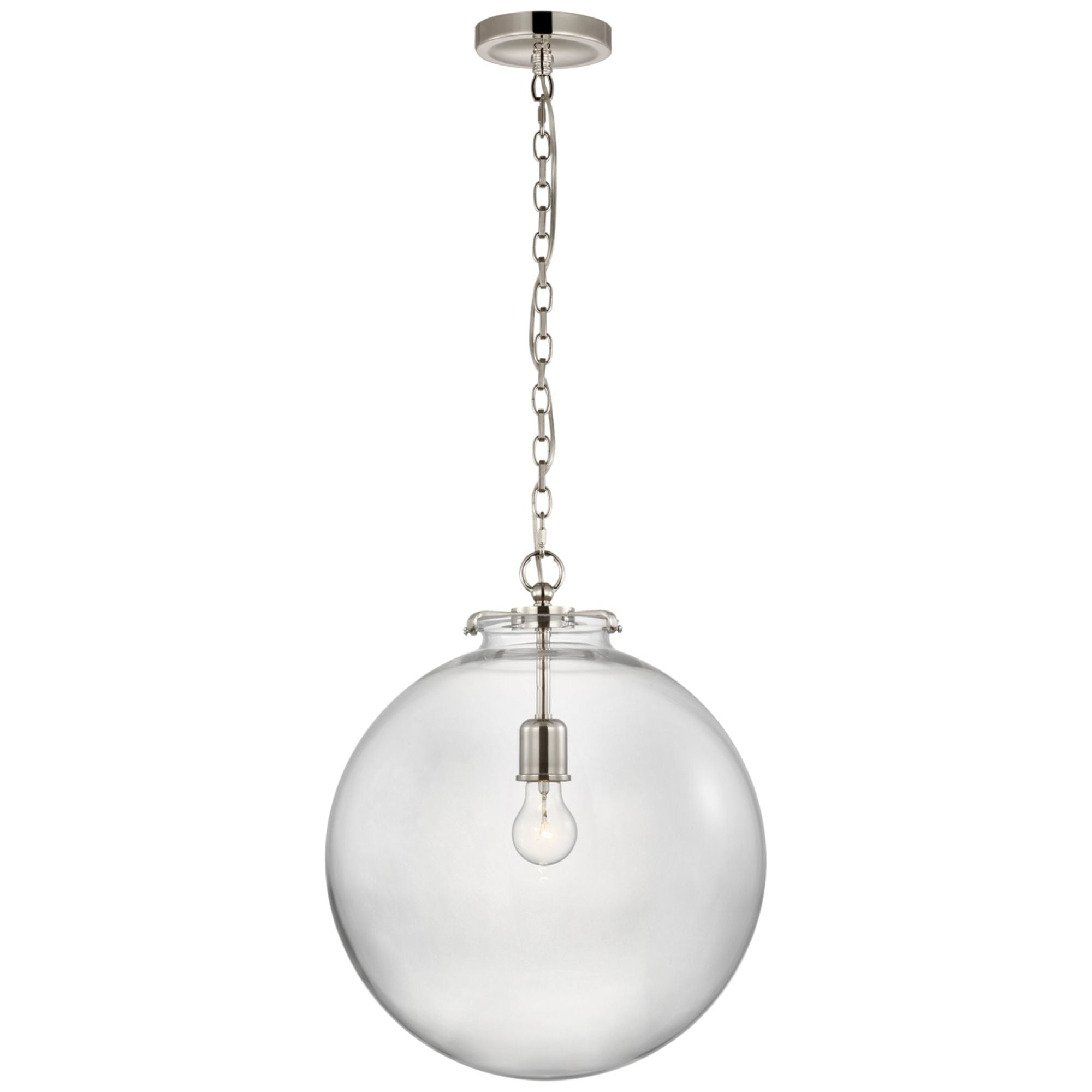 Thomas O'Brien Katie Large Globe Pendant in Polished Nickel with Clear Glass
