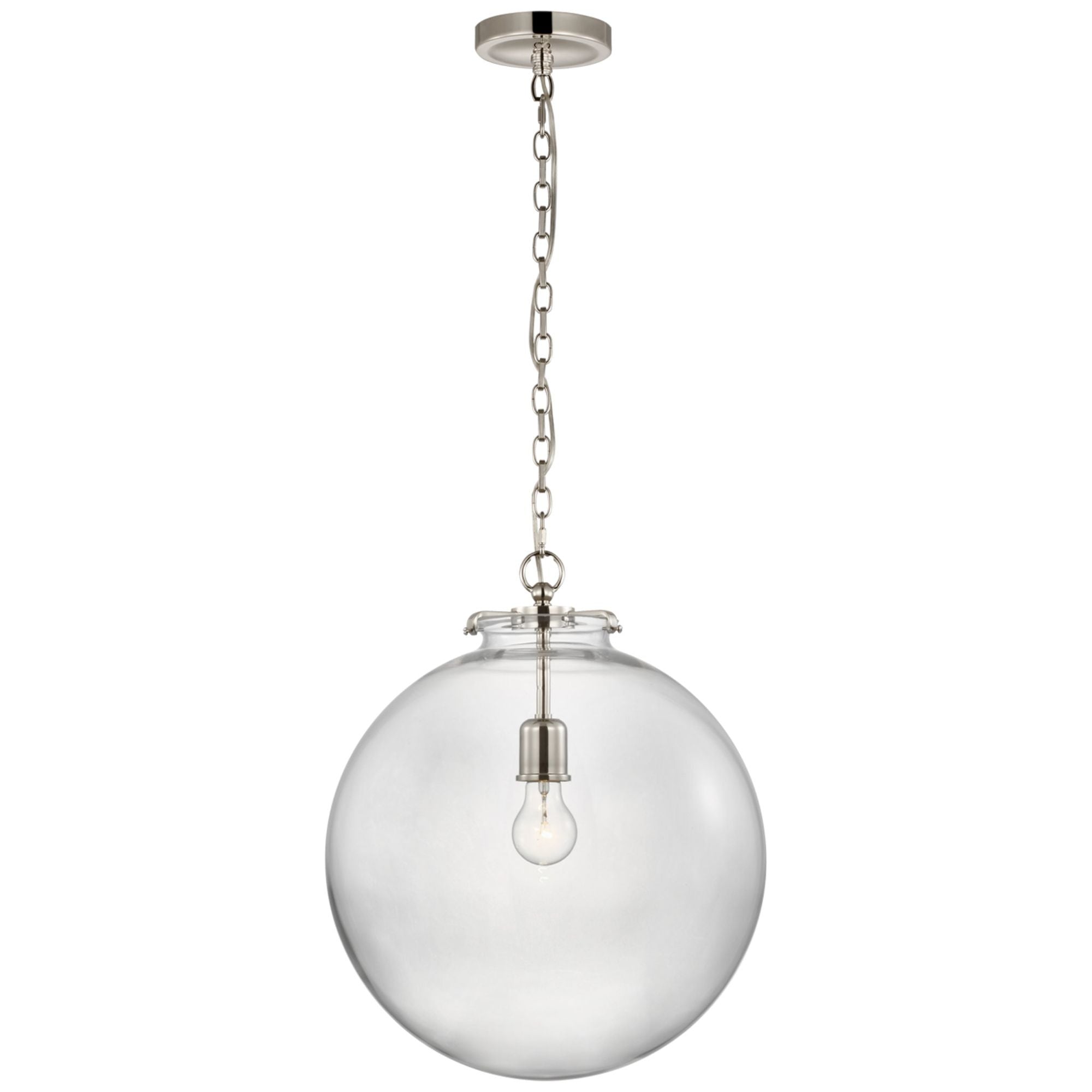 Thomas O'Brien Katie Large Globe Pendant in Polished Nickel with Clear Glass Ceiling Light W16" x H19.25"