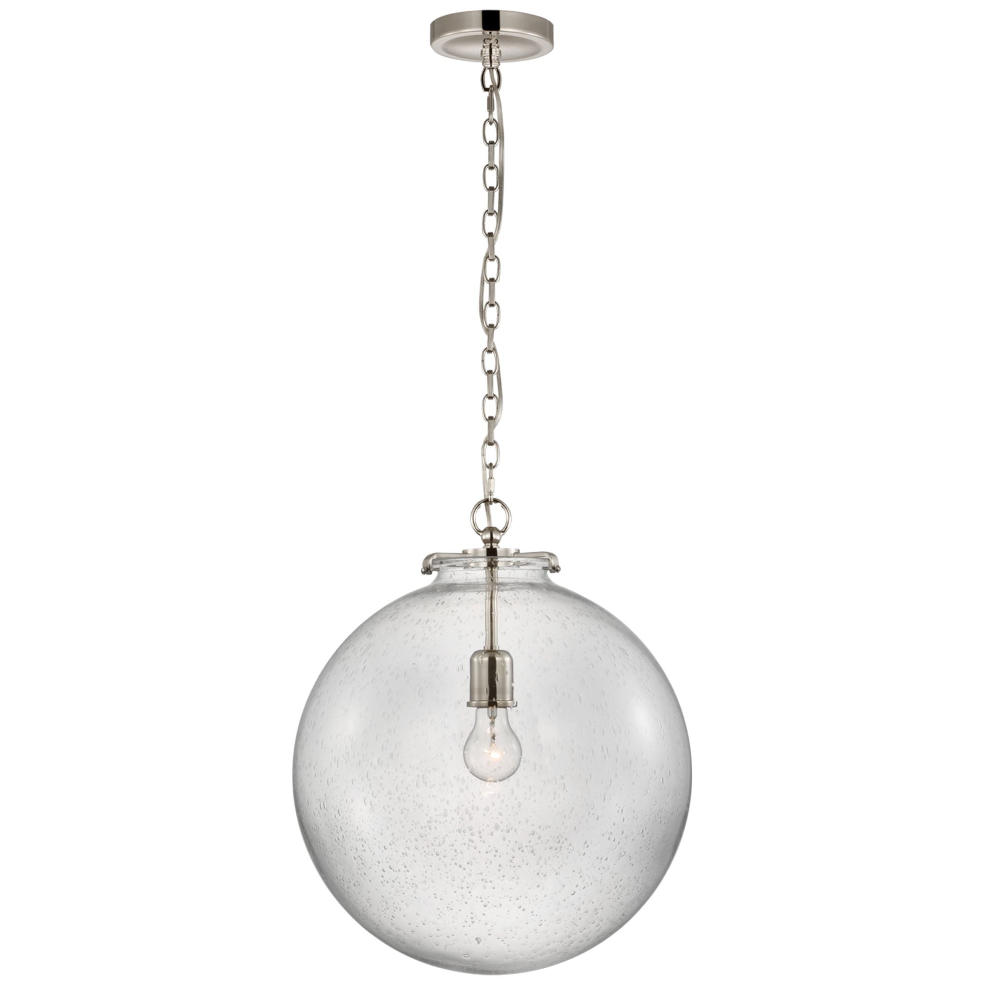 Thomas O'Brien Katie Large Globe Pendant in Polished Nickel with Seeded Glass Ceiling Light W16" x H19.25"