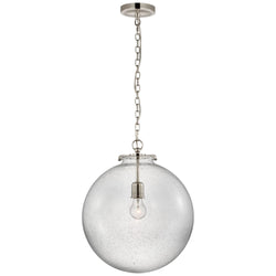 Thomas O'Brien Katie Large Globe Pendant in Polished Nickel with Seeded Glass
