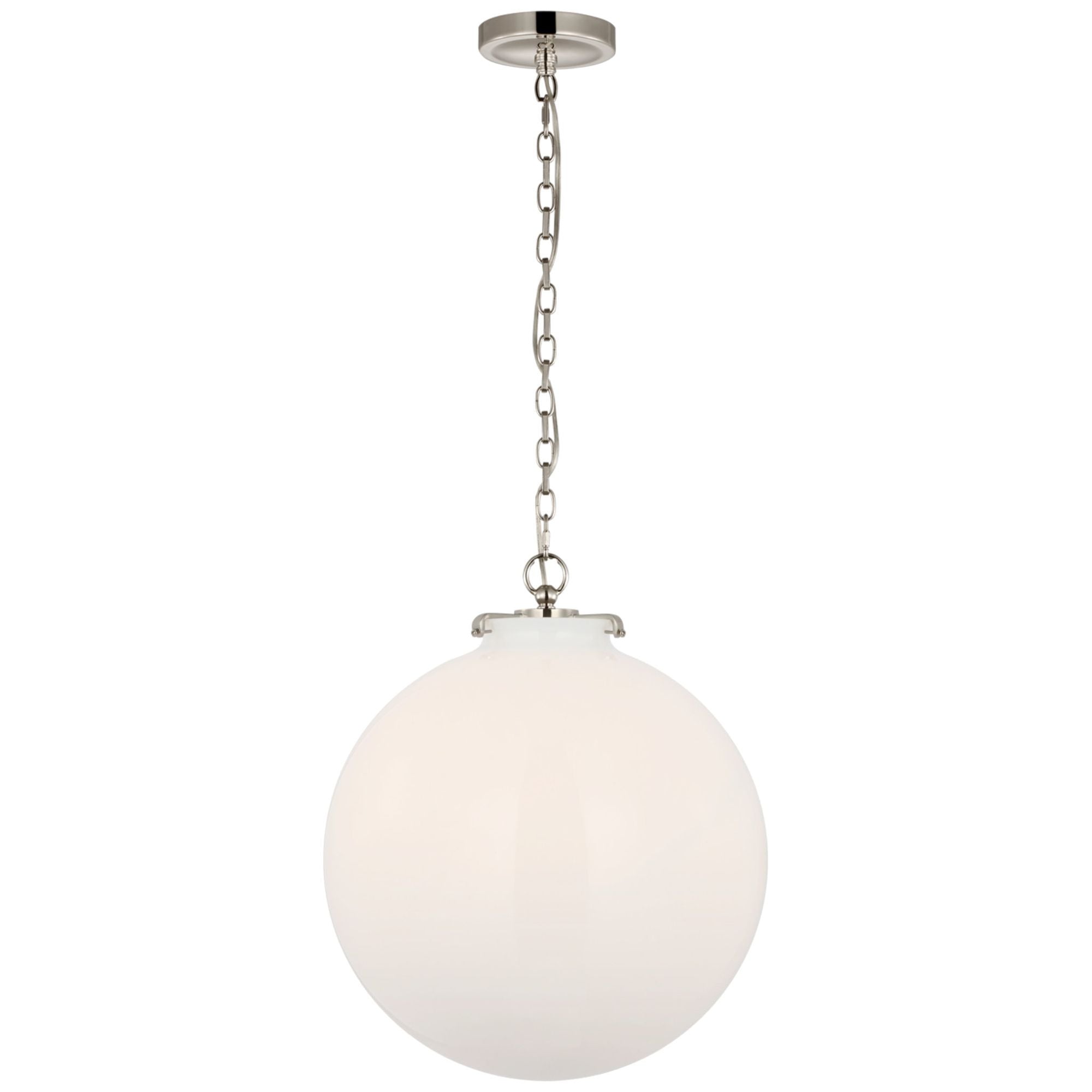 Thomas O'Brien Katie Large Globe Pendant in Polished Nickel with White Glass Ceiling Light W16" x H19.25"
