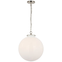 Thomas O'Brien Katie Large Globe Pendant in Polished Nickel with White Glass