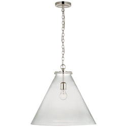 Thomas O'Brien Katie Large Conical Pendant in Polished Nickel with Clear Glass