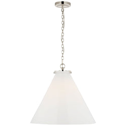 Thomas O'Brien Katie Large Conical Pendant in Polished Nickel with White Glass