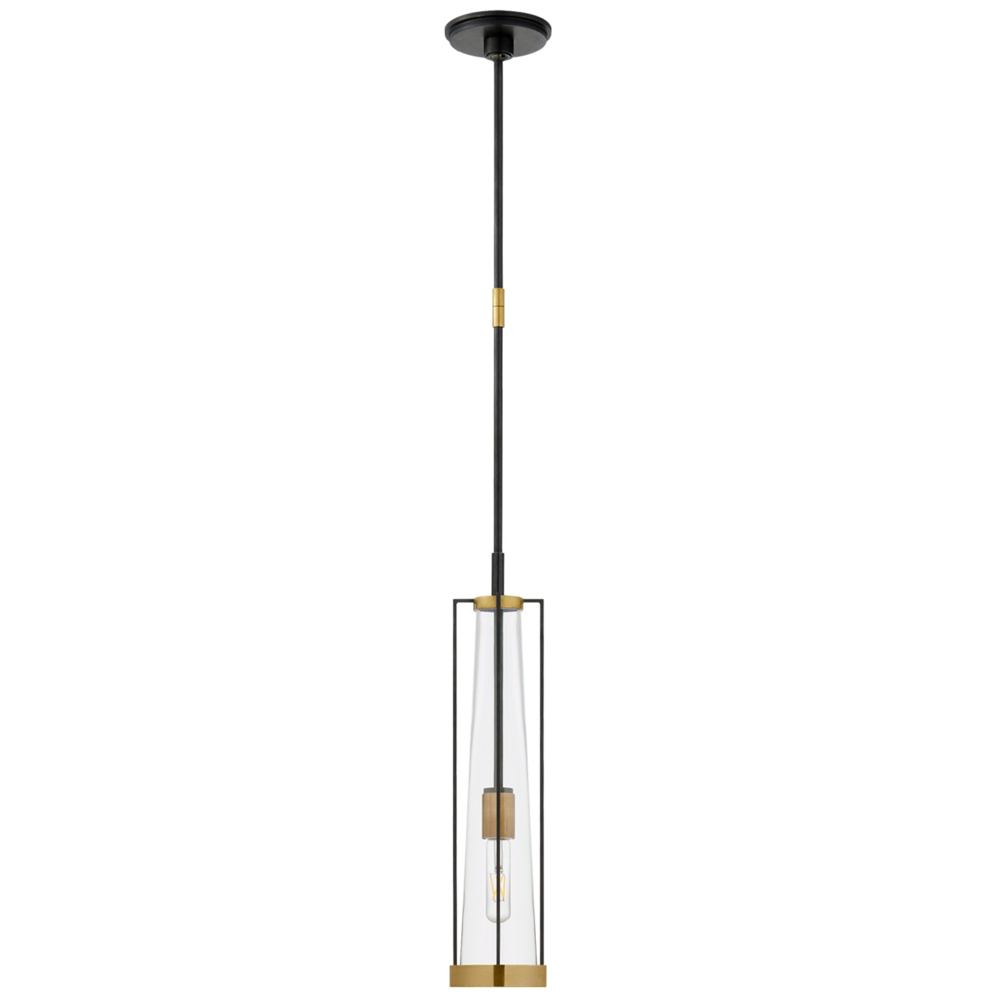 Thomas O'Brien Calix Tall Pendant in Bronze and Brass with Clear Glass