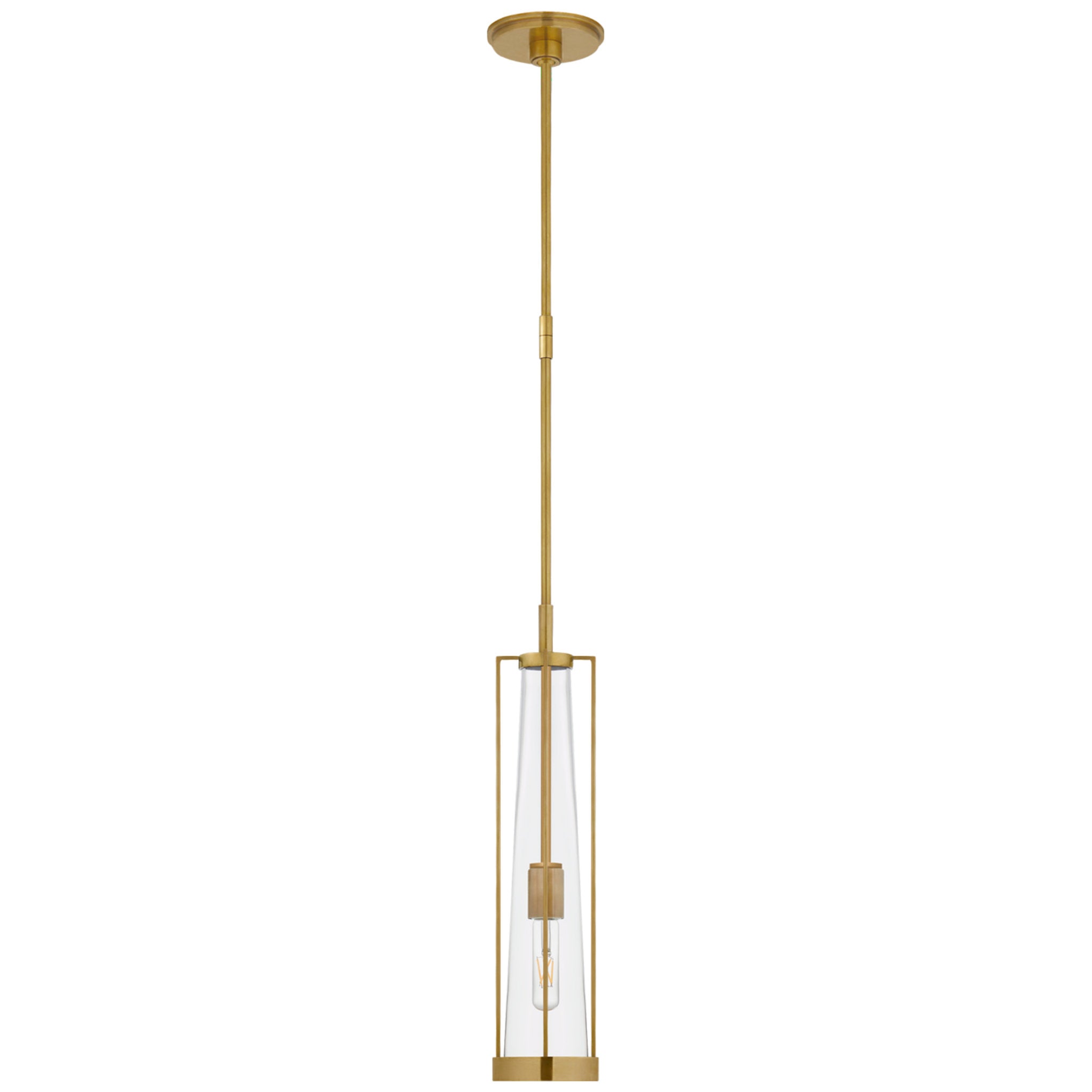 Thomas O'Brien Calix Tall Pendant in Hand-Rubbed Antique Brass with Clear Glass