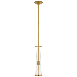 Thomas O'Brien Calix Tall Pendant in Hand-Rubbed Antique Brass with Clear Glass