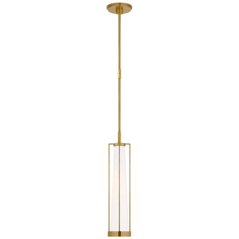 Thomas O'Brien Calix Tall Pendant in Hand-Rubbed Antique Brass with White Glass