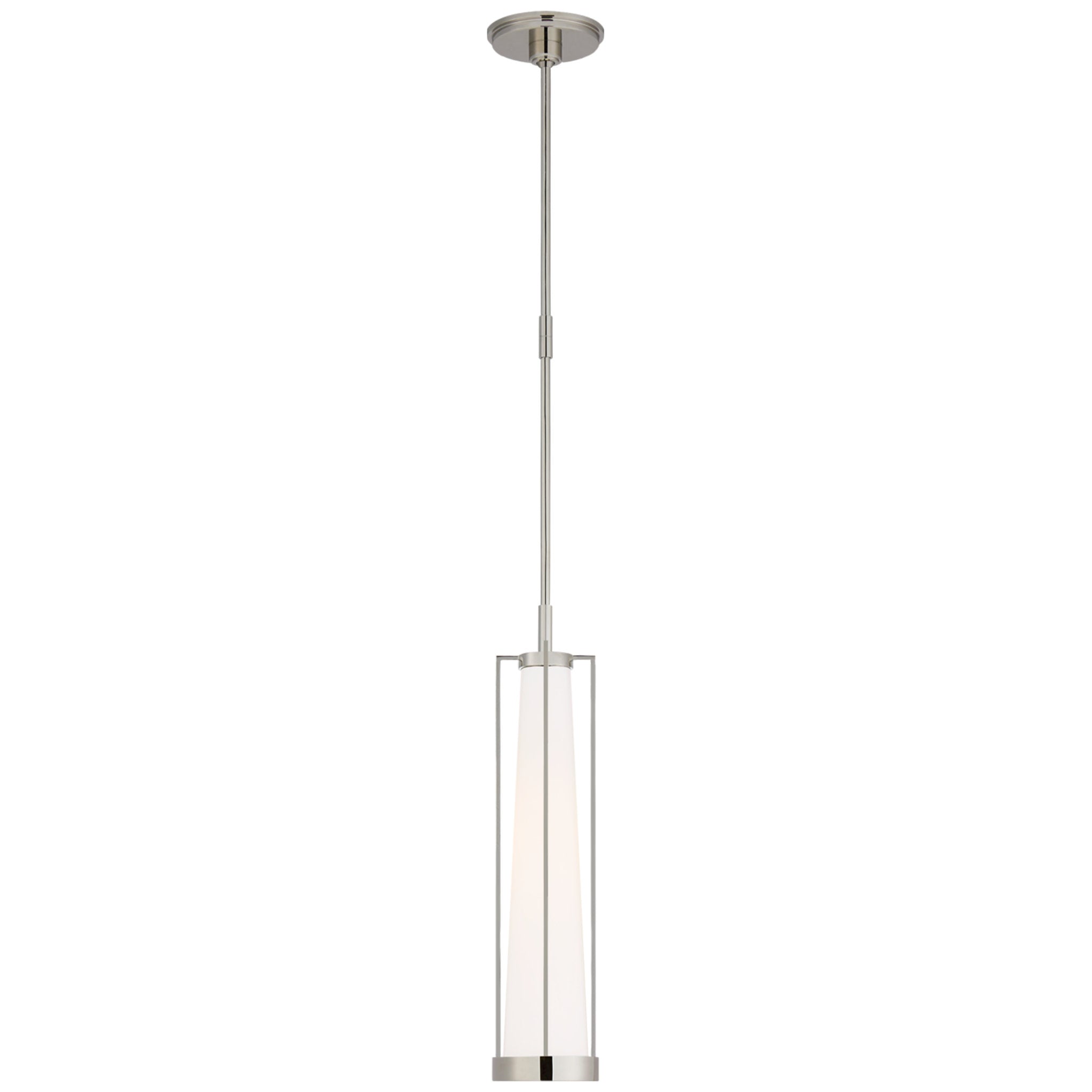 Thomas O'Brien Calix Tall Pendant in Polished Nickel with White Glass