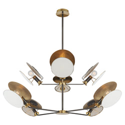 Thomas O'Brien Osiris Large Reflector Chandelier in Bronze and Hand-Rubbed Antique Brass with Linen Diffuser