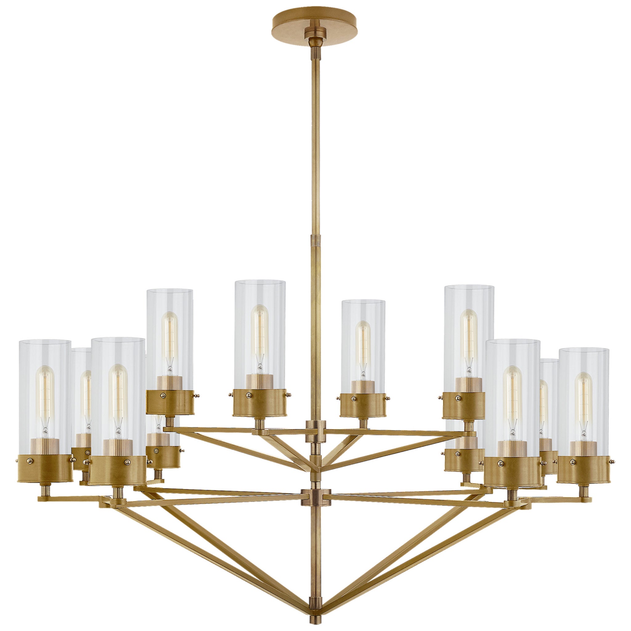 Thomas O'Brien Marais Large Chandelier in Hand-Rubbed Antique Brass with Clear Glass