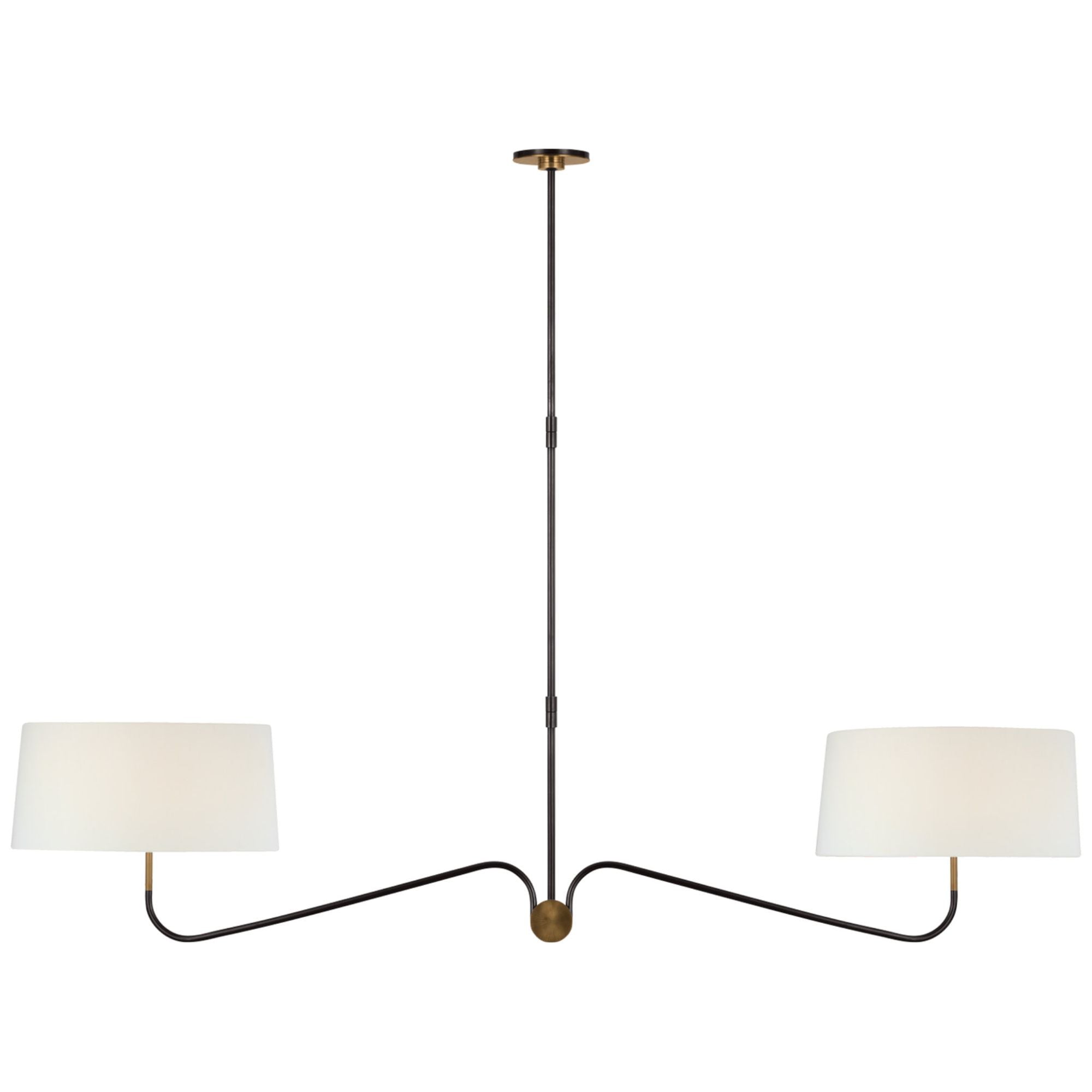 Thomas O'Brien Canto 68" Linear Chandelier in Bronze and Brass with Linen Shades
