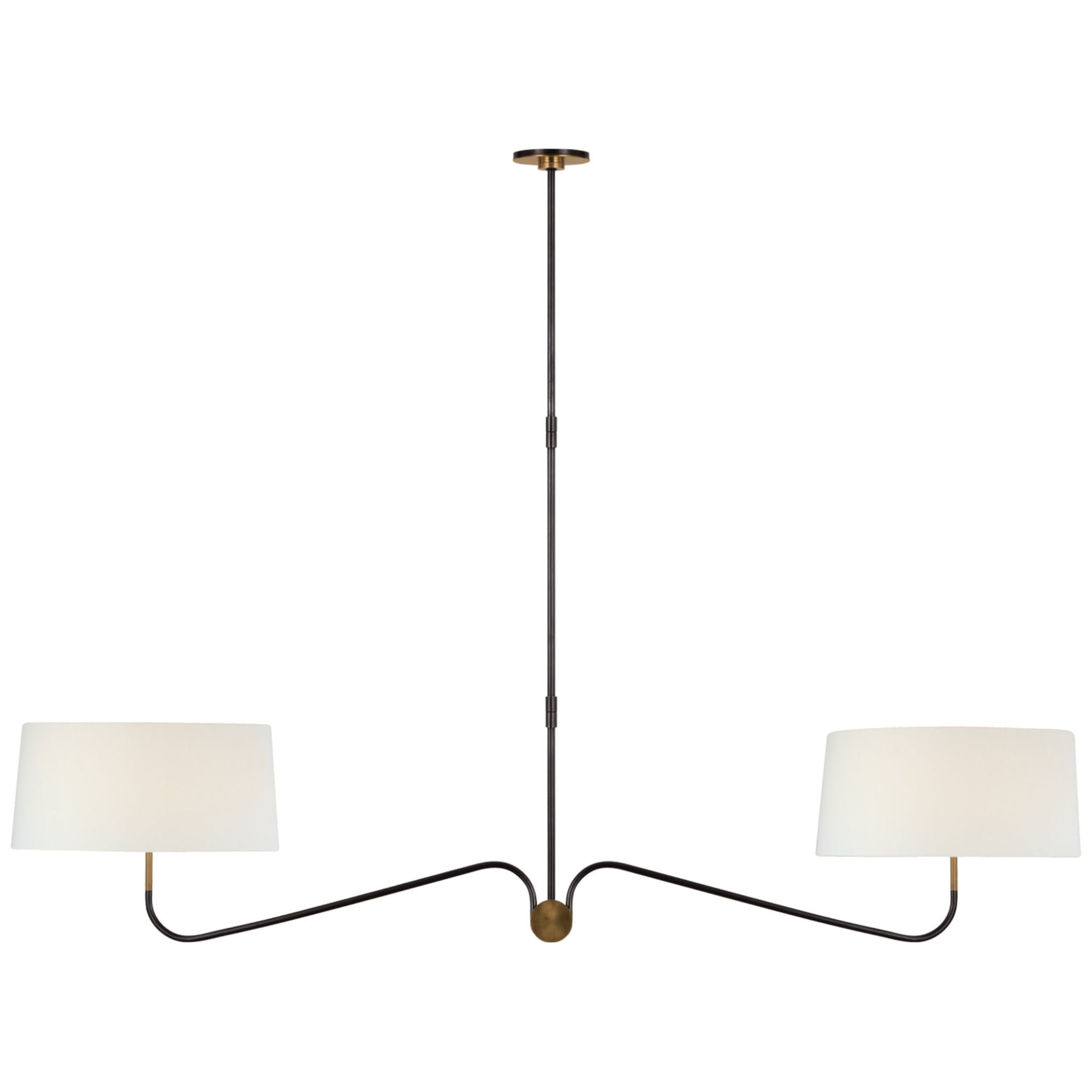 Thomas O'Brien Canto 68" Linear Chandelier in Bronze and Brass with Linen Shades Ceiling Light W68"
