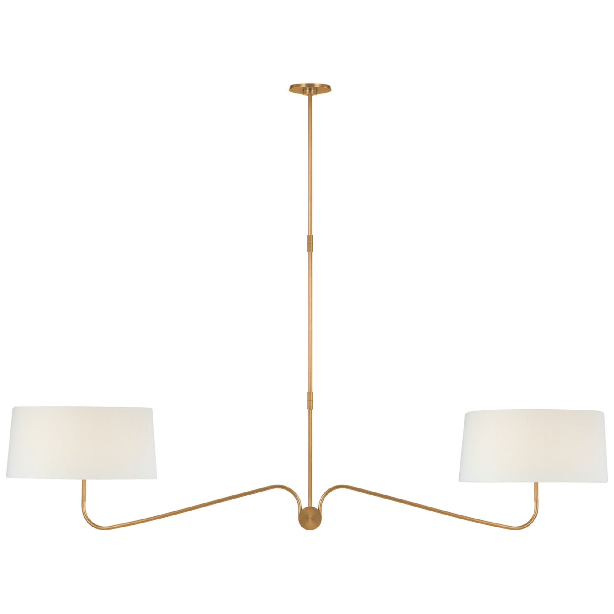 Thomas O'Brien Canto 68" Linear Chandelier in Hand-Rubbed Antique Brass with Linen Shades