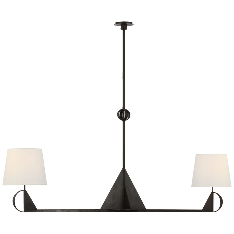Thomas O'Brien Auxerre Extra Large Blacksmith Linear Chandelier in Aged Iron with Linen Shades