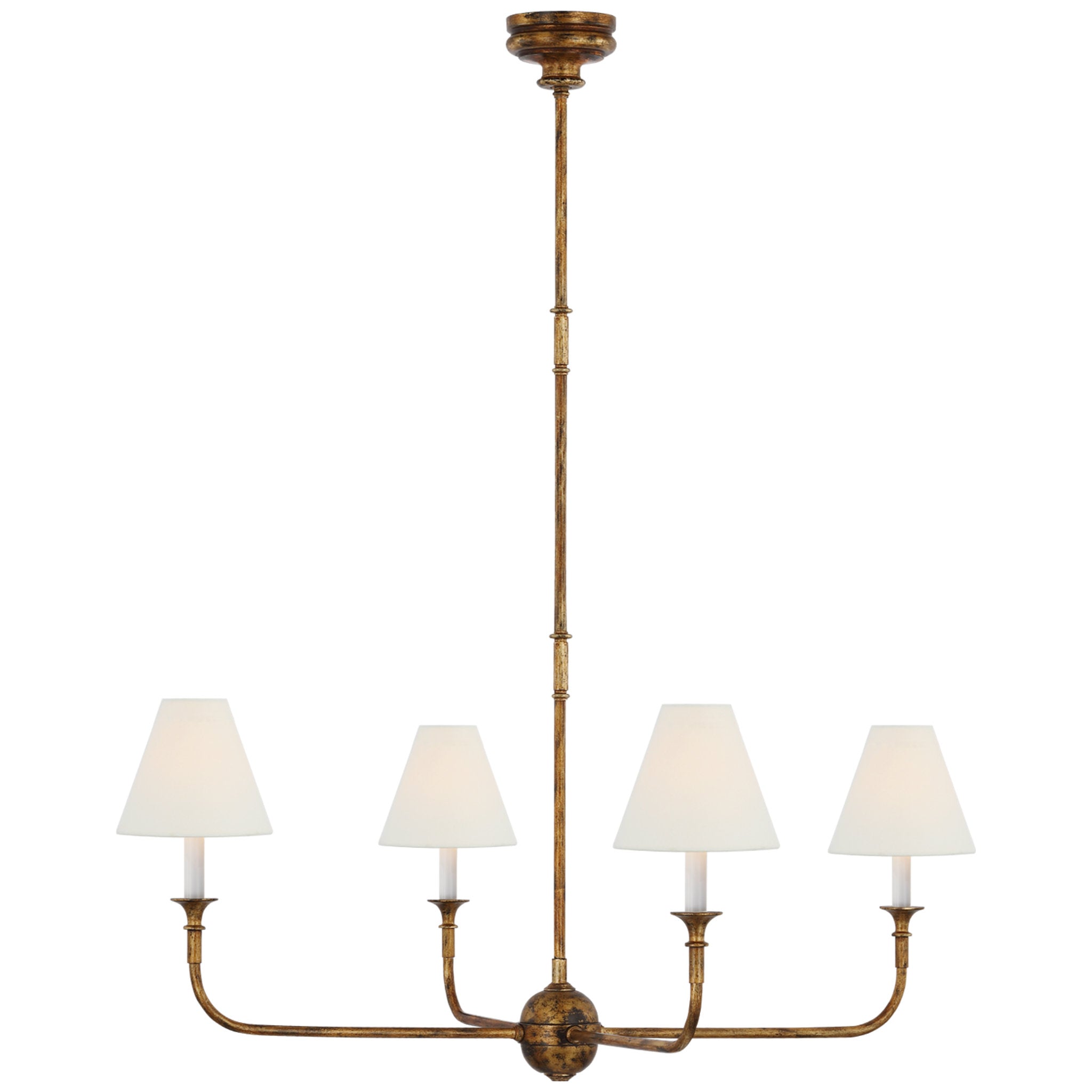 Thomas O'Brien Piaf Large Chandelier in Antique Gild with Linen Shades Ceiling Light W39"