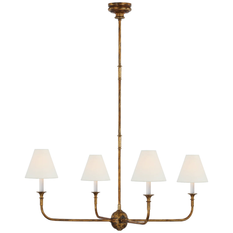 Thomas O'Brien Piaf Large Chandelier in Antique Gild with Linen Shades
