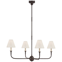 Thomas O'Brien Piaf Large Chandelier in Aged Iron and Ebonized Oak with Linen Shades