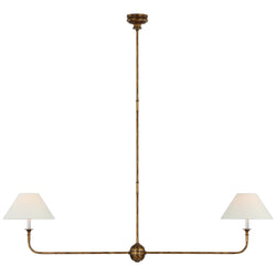 Thomas O'Brien Piaf Large Two Light Linear Pendant in Antique Gild with Linen Shades