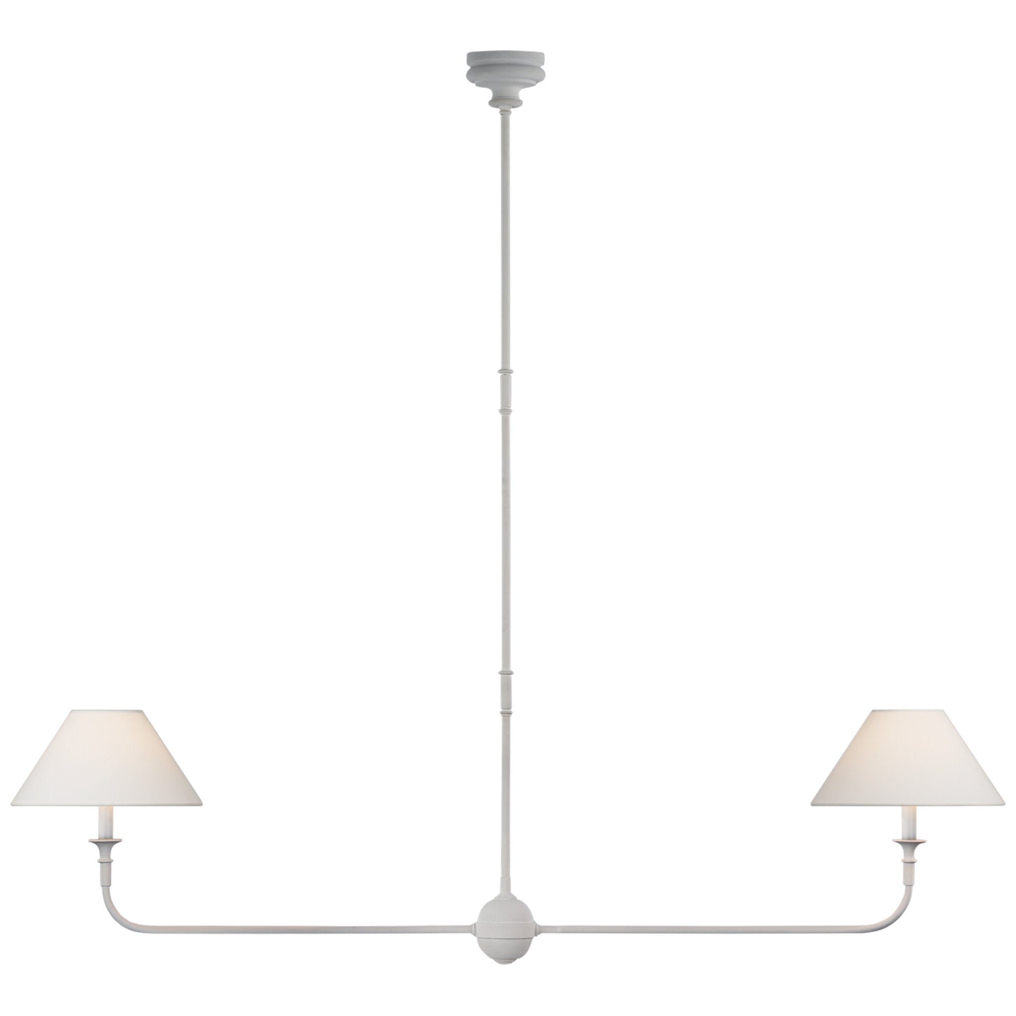 Thomas O'Brien Piaf Large Two Light Linear Pendant in Plaster White with Linen Shades