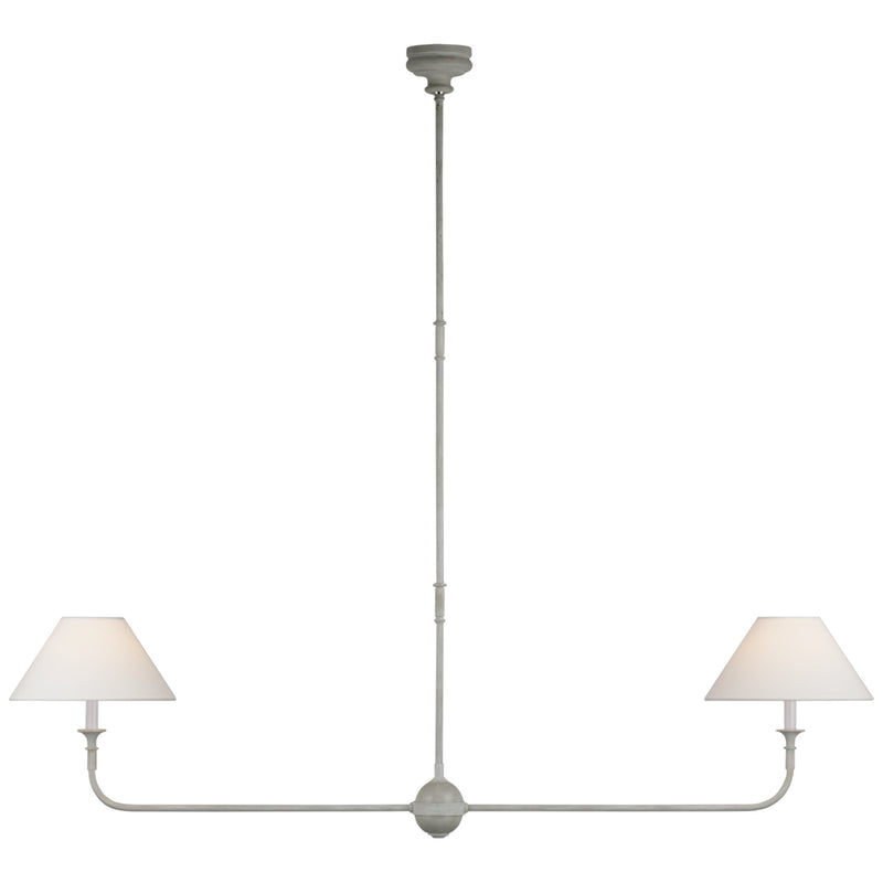 Thomas O'Brien Piaf Large Two Light Linear Pendant in Swedish Gray with Linen Shades