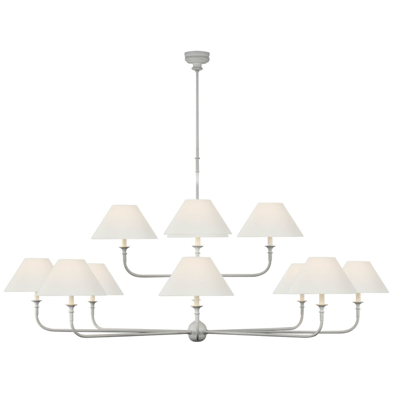 Thomas O'Brien Piaf Oversized Two Tier Chandelier in Plaster White with Linen Shades