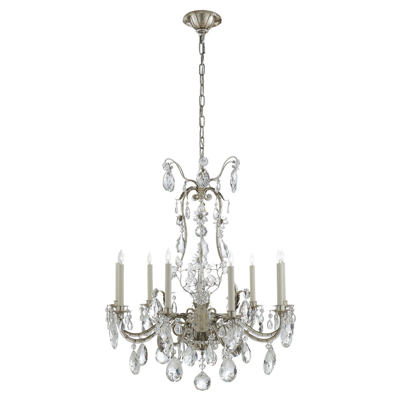 Thomas O'Brien Yves Chandelier in Burnished Silver Leaf with Crystal